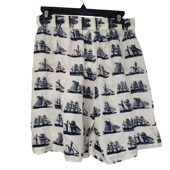 Vintage Whistles White Blue Nautical Sailboat Toile Print Silk Blouse Shorts Set - Picture 6 of 16